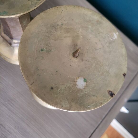 Set of 2 Vintage Brass Spiked Pillar Candle Holders 6 x 4 - Picture 5 of 9